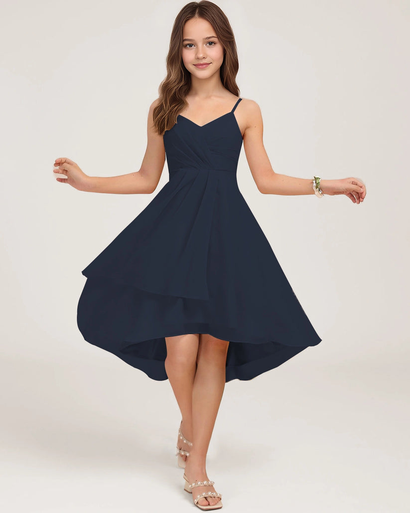Navy Blue Chiffon A-line Junior Bridesmaid Dress Front View