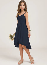 Navy Blue Chiffon A-line Junior Bridesmaid Dress Side View