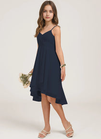 Side Navy Blue Chiffon Junior Bridesmaid Dress