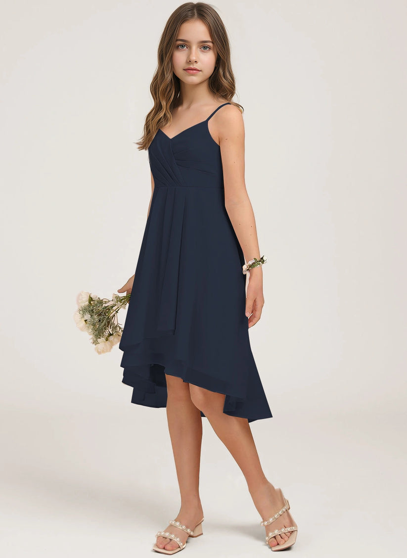 Navy Blue Chiffon A-line Junior Bridesmaid Dress Side View