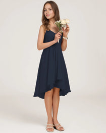 Side Navy Blue Chiffon Junior Bridesmaid Dress