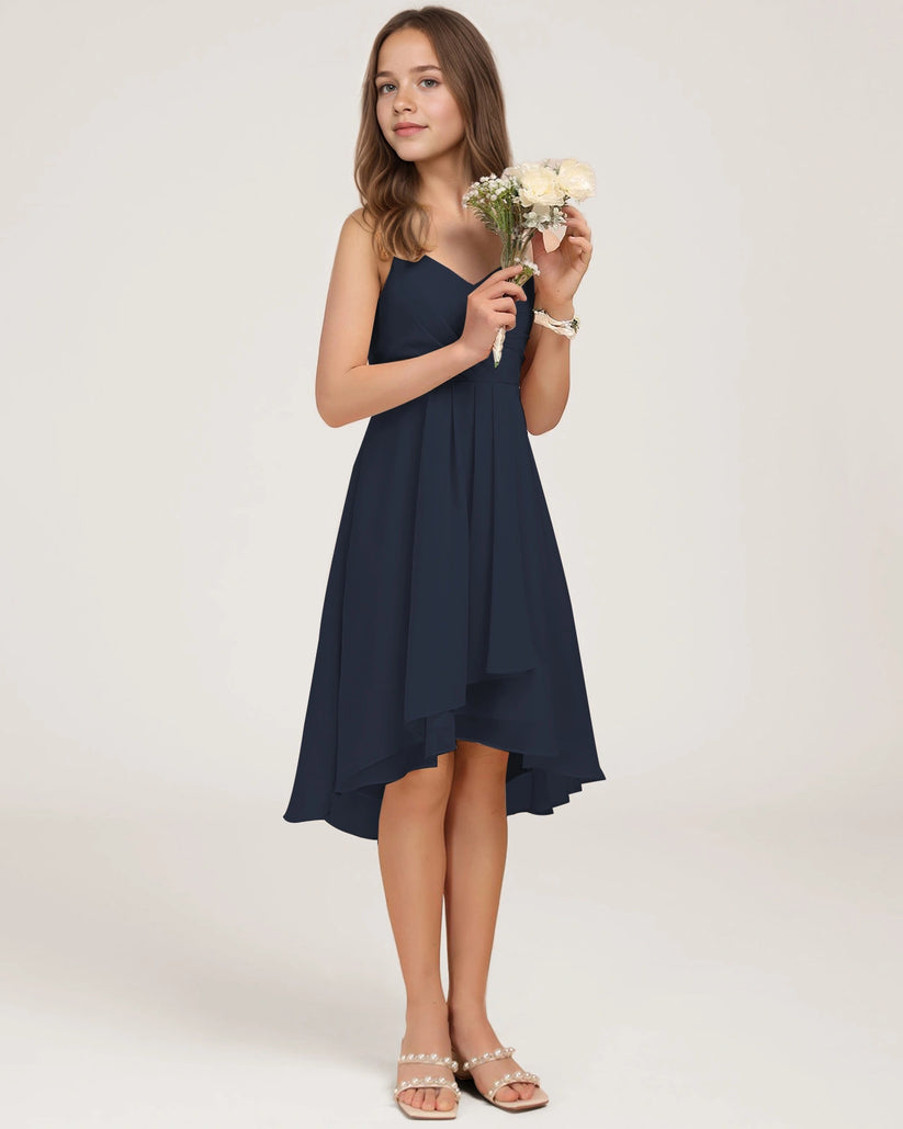 Navy Blue Chiffon A-line Junior Bridesmaid Dress Front View