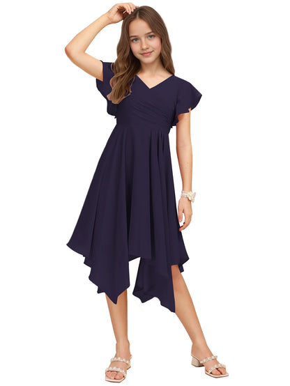 Dideyttawl Dusty Rose Junior Bridesmaid Chiffon Flutter Sleeve A-Line Dress