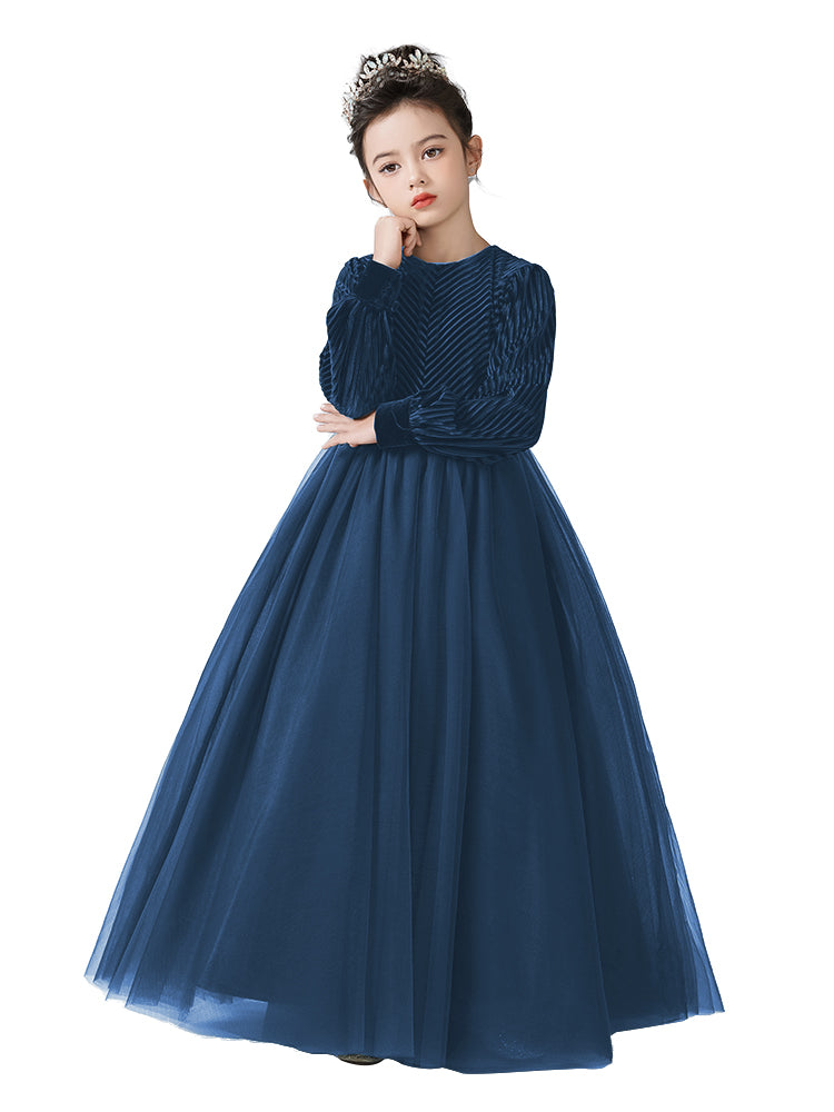 Dideyttawl Velvet Elegant Girls Formal Dress Lantern Long Sleeves Girls Birthday Party Dress
