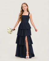 Navy Blue Chiffon A-line Junior Bridesmaid Dress Front View