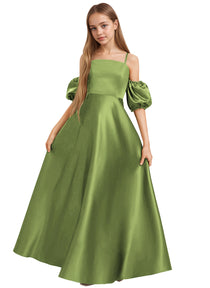 Dideyttawl Cold Shoulder Junior Bridesmaid Dress Satin Girls Pageant Gown 2525