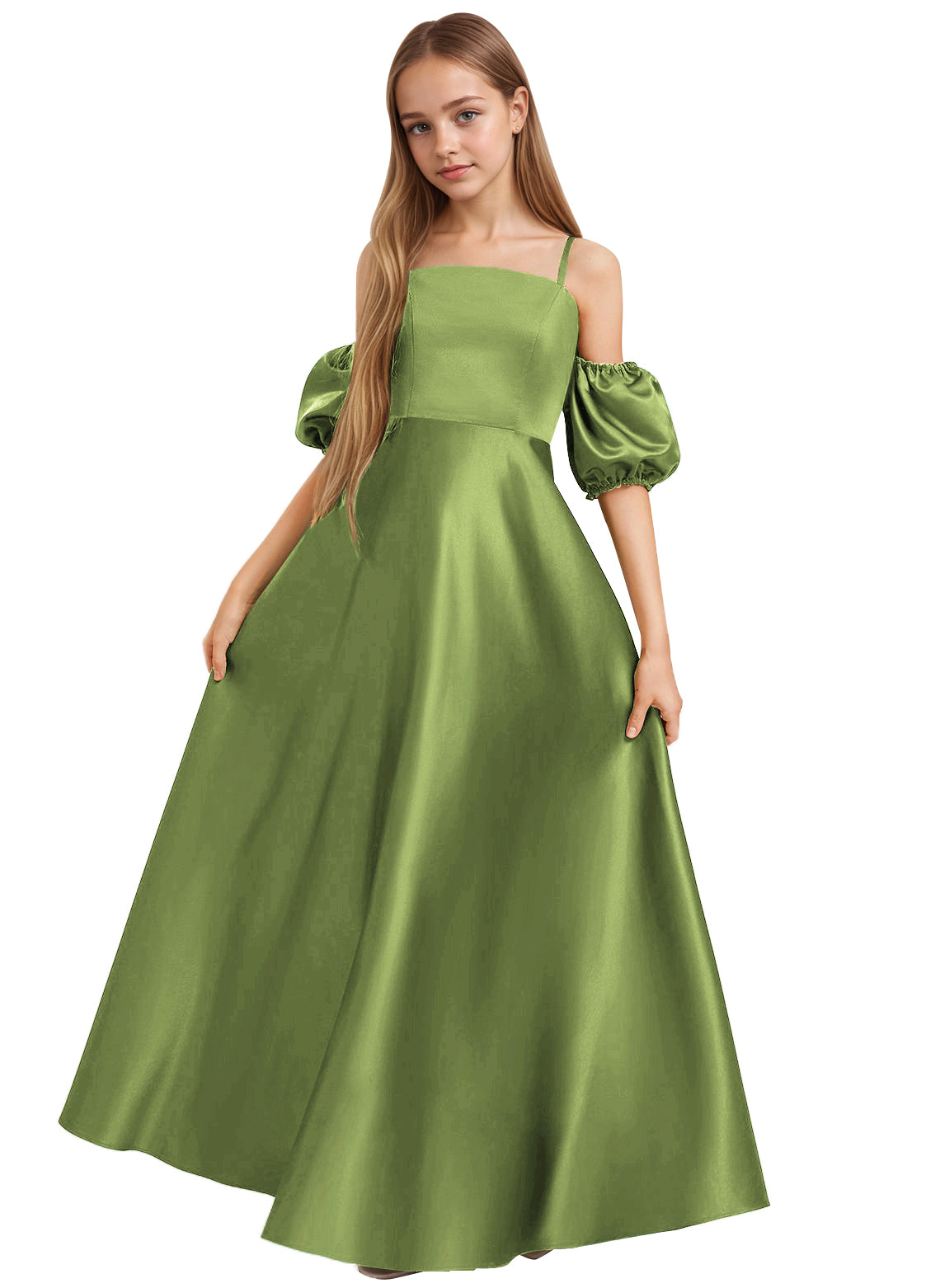Dideyttawl Cold Shoulder Junior Bridesmaid Dress Satin Girls Pageant Gown 2525