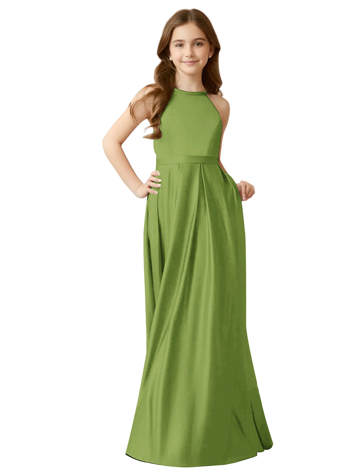 dideyttawl A-Line Junior Bridesmaid Dresses Halter Flower Girls Dress Satin Adjustable Straps Formal Gown 2532