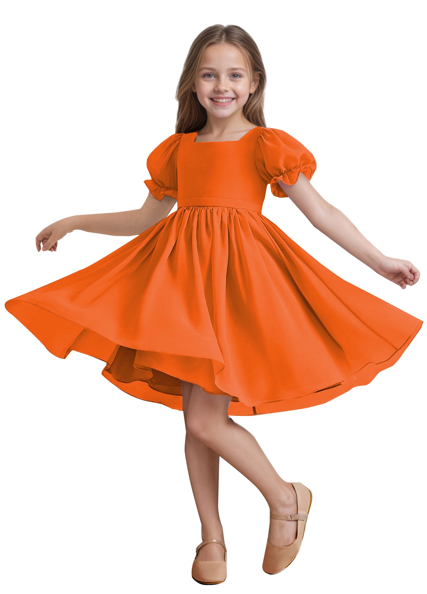 Chiffon Short Sleeves Flower Girl Dresses Knee Length Junior Bridesmaid Dresses for 4-16 650C