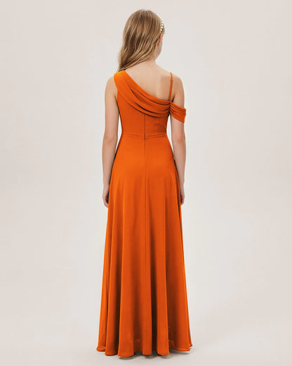 Orange Chiffon A-line Junior Bridesmaid Dress Back View