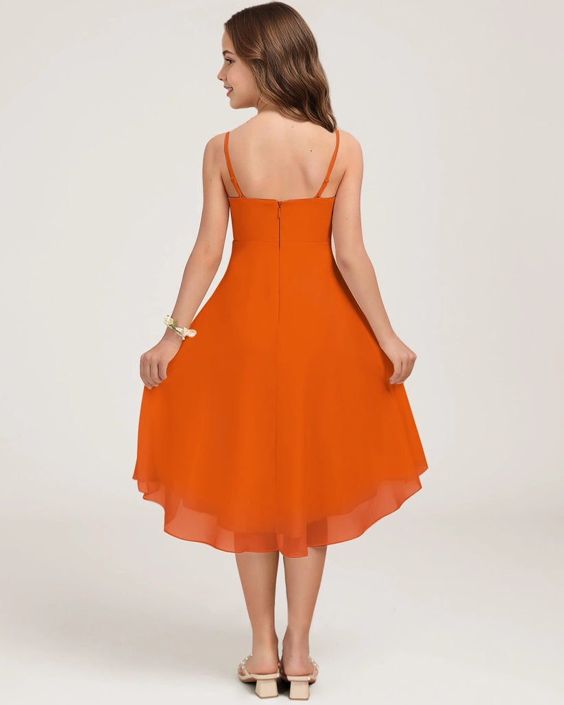 Orange Chiffon A-line Junior Bridesmaid Dress Back View
