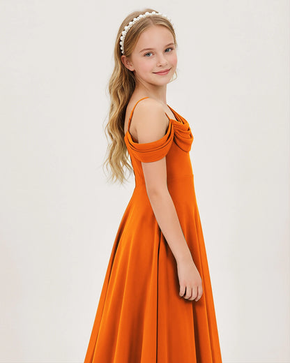 Orange Satin A-line Junior Bridesmaid Dress Side View