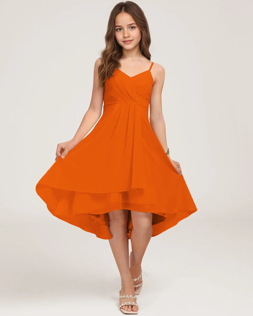 Orange Chiffon A-line Junior Bridesmaid Dress Front View