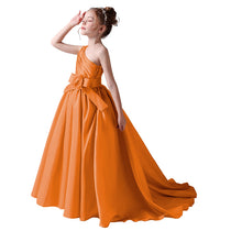 Dideyttawl Flower Girls Pageant Dresses One Shoulder Sleeveless Formal Satin Dress for Wedding Guest Princess Ball Gown Flower Belt Dress
