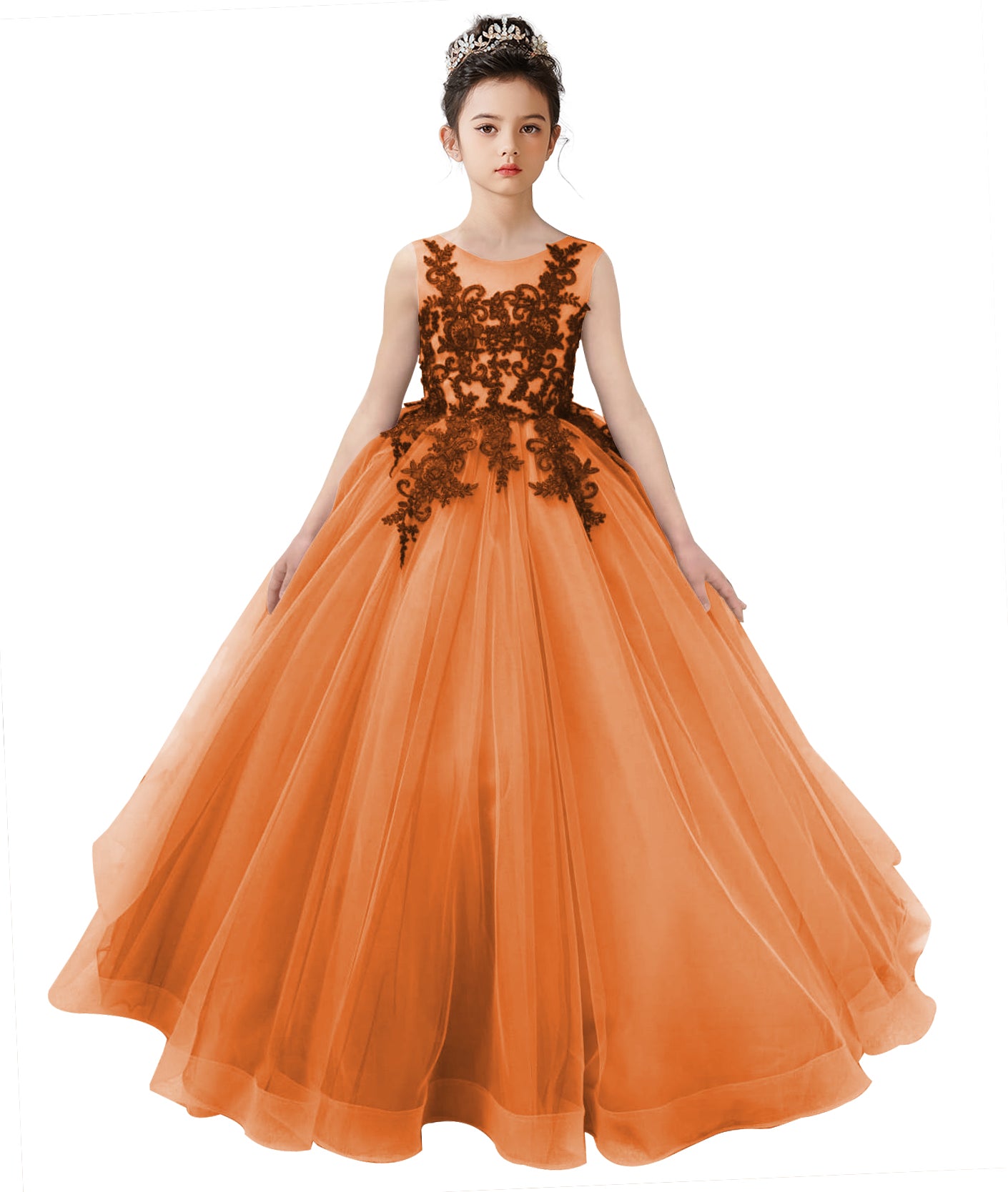 Dideyttawl 2026 Spring Lace Appliqué Ruffle Tulle Pageant Dress Ball Gown 1st Communion Formal Dress Pageant Birthday Party Dress