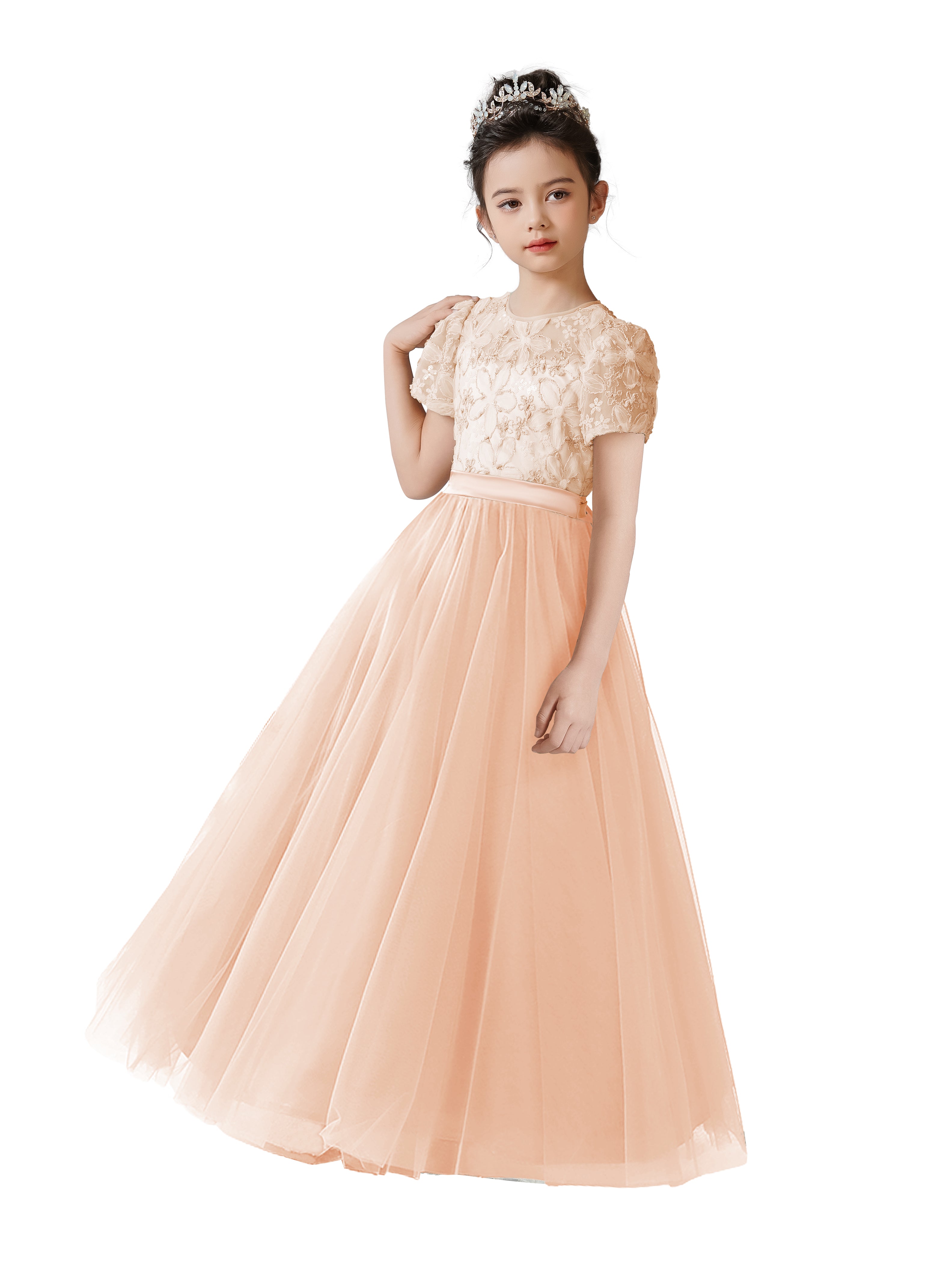 Dideyttawl Puffy Sleeves Girls Formal Dress Birthday Party Dress for Girls