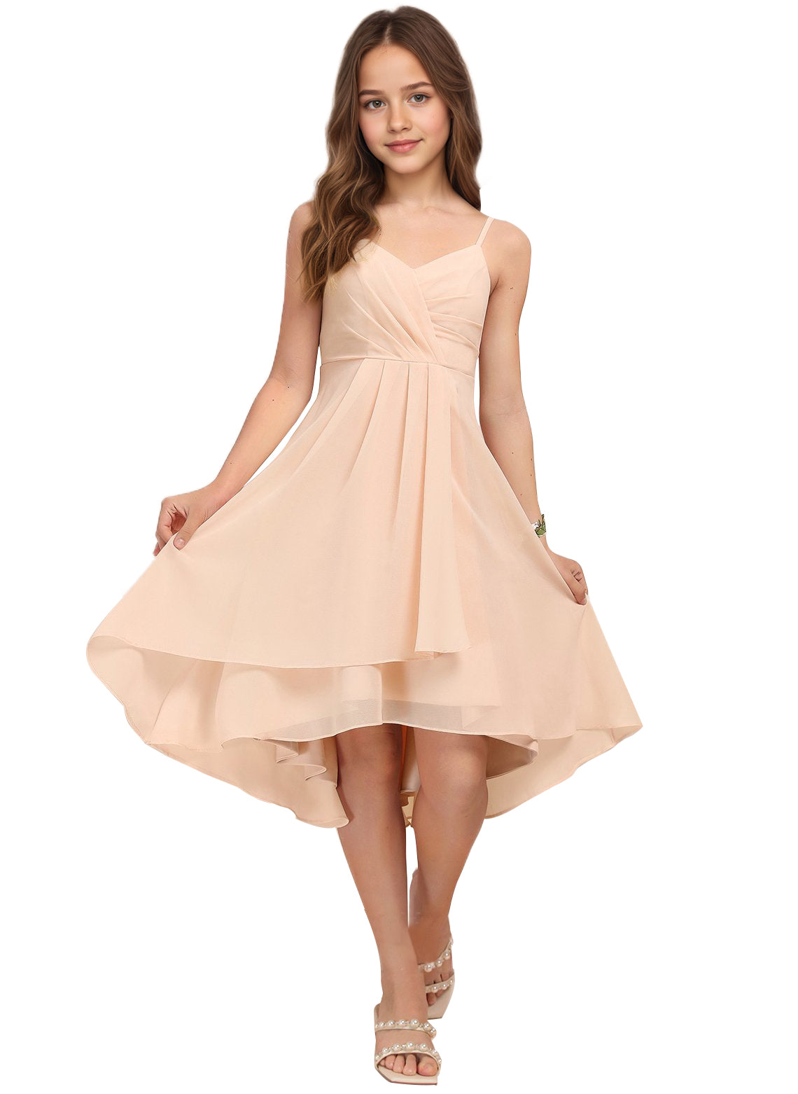 Chiffon Short Junior Bridesmaid Dresses Knee Length Sleeveless Flower Girl Dresses for 4-16 2504