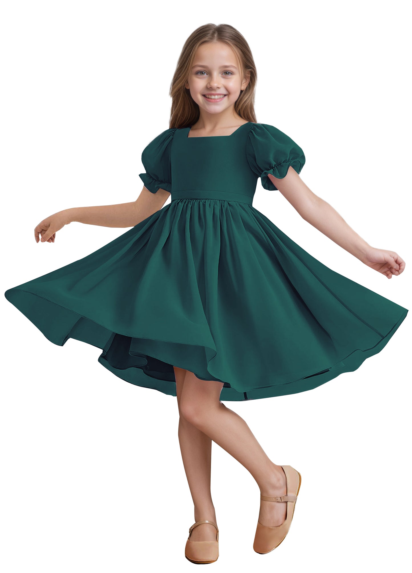 Chiffon Short Sleeves Flower Girl Dresses Knee Length Junior Bridesmaid Dresses for 4-16 650C