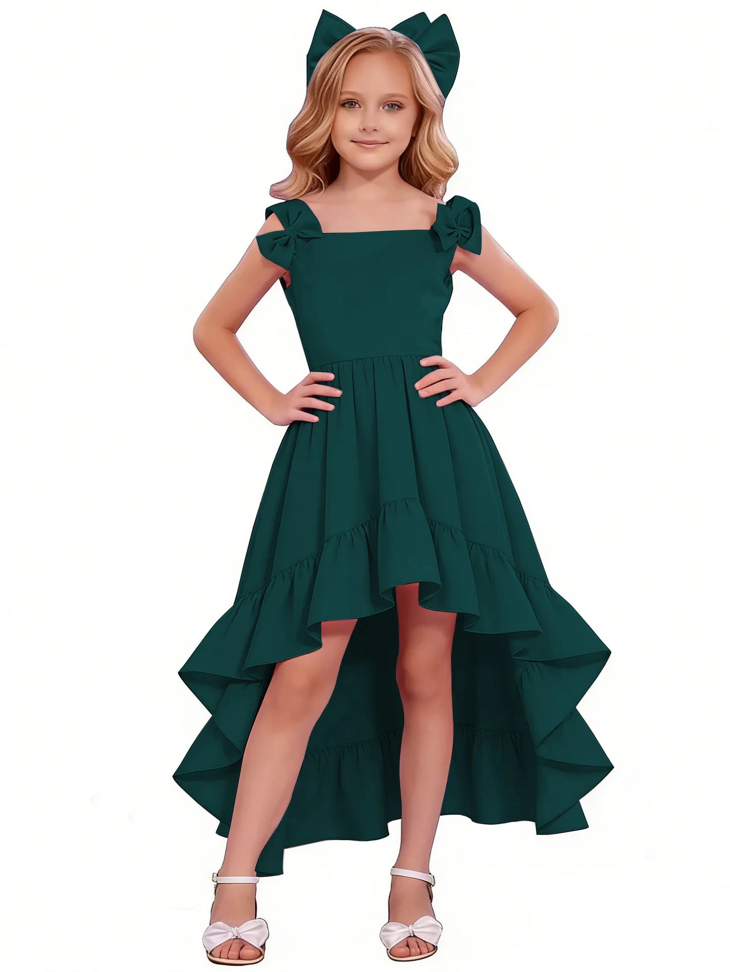 dideyttawl High-Low Junior Bridesmaid Dresses for Girls Chiffon  A-Line Pageant Ball Dress 2636