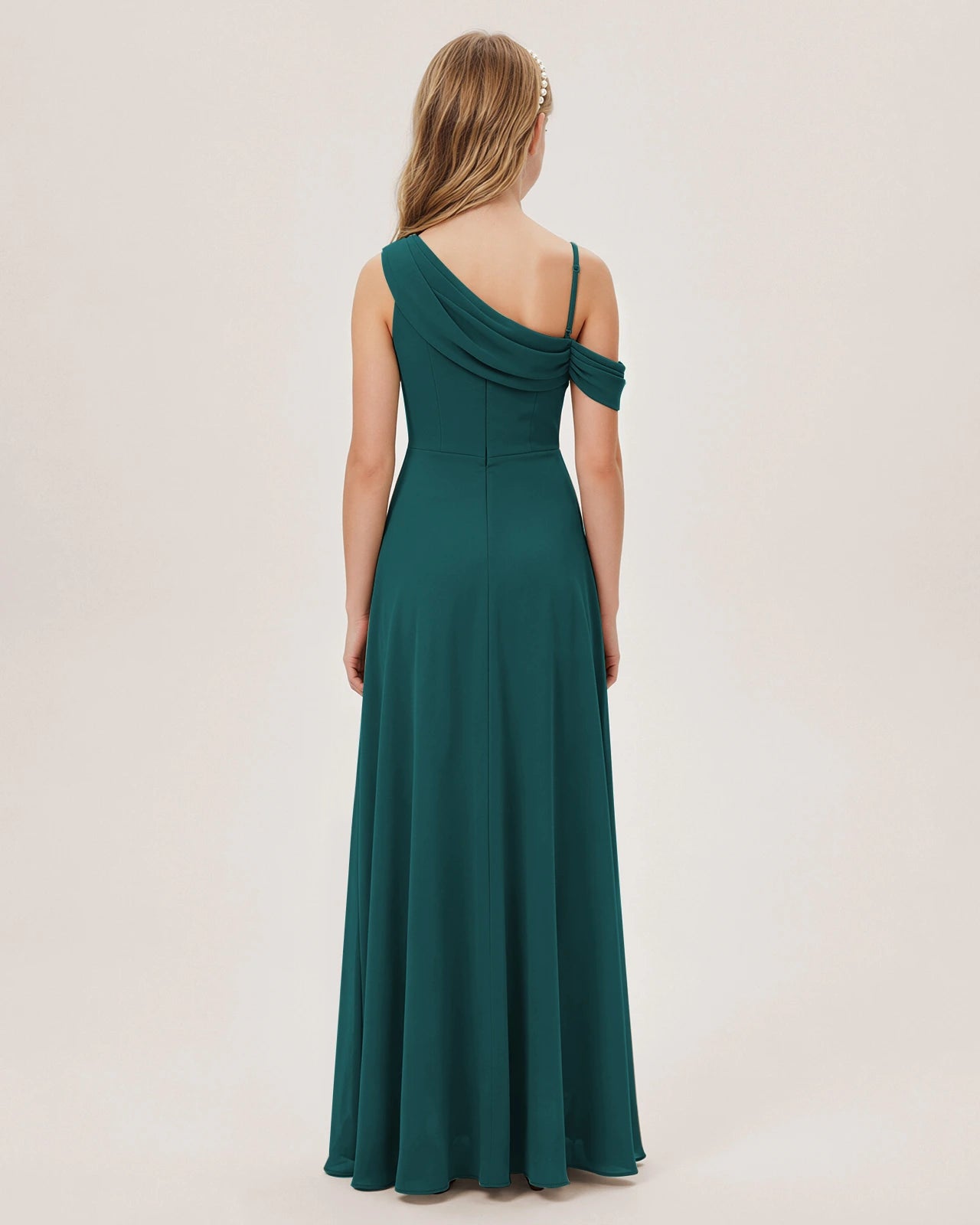 Peacock Chiffon A-line Junior Bridesmaid Dress Back View