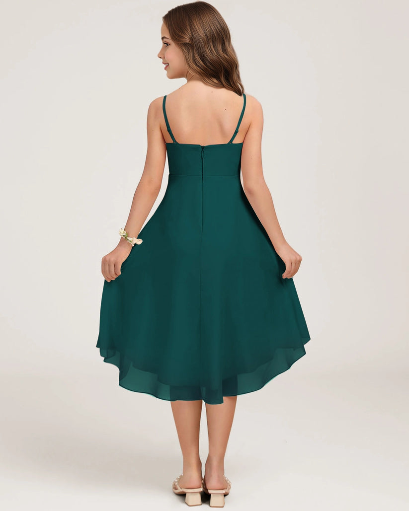Peacock Chiffon A-line Junior Bridesmaid Dress Back View