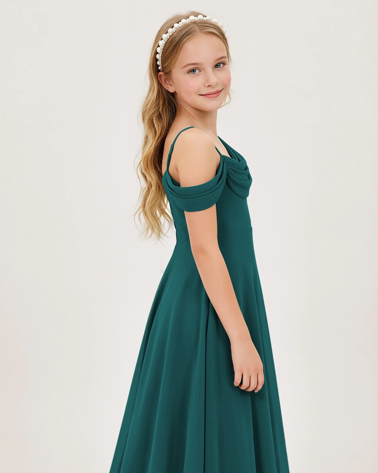 Peacock Chiffon A-line Junior Bridesmaid Dress Side View