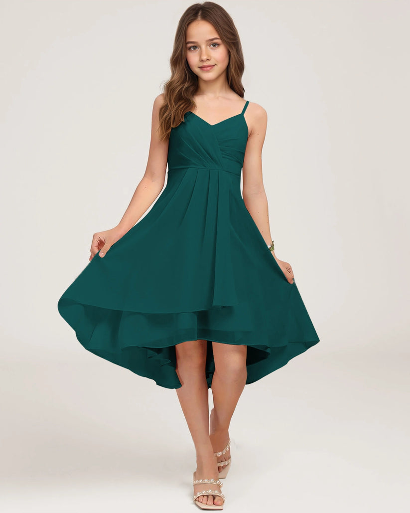Peacock Chiffon A-line Junior Bridesmaid Dress Front View