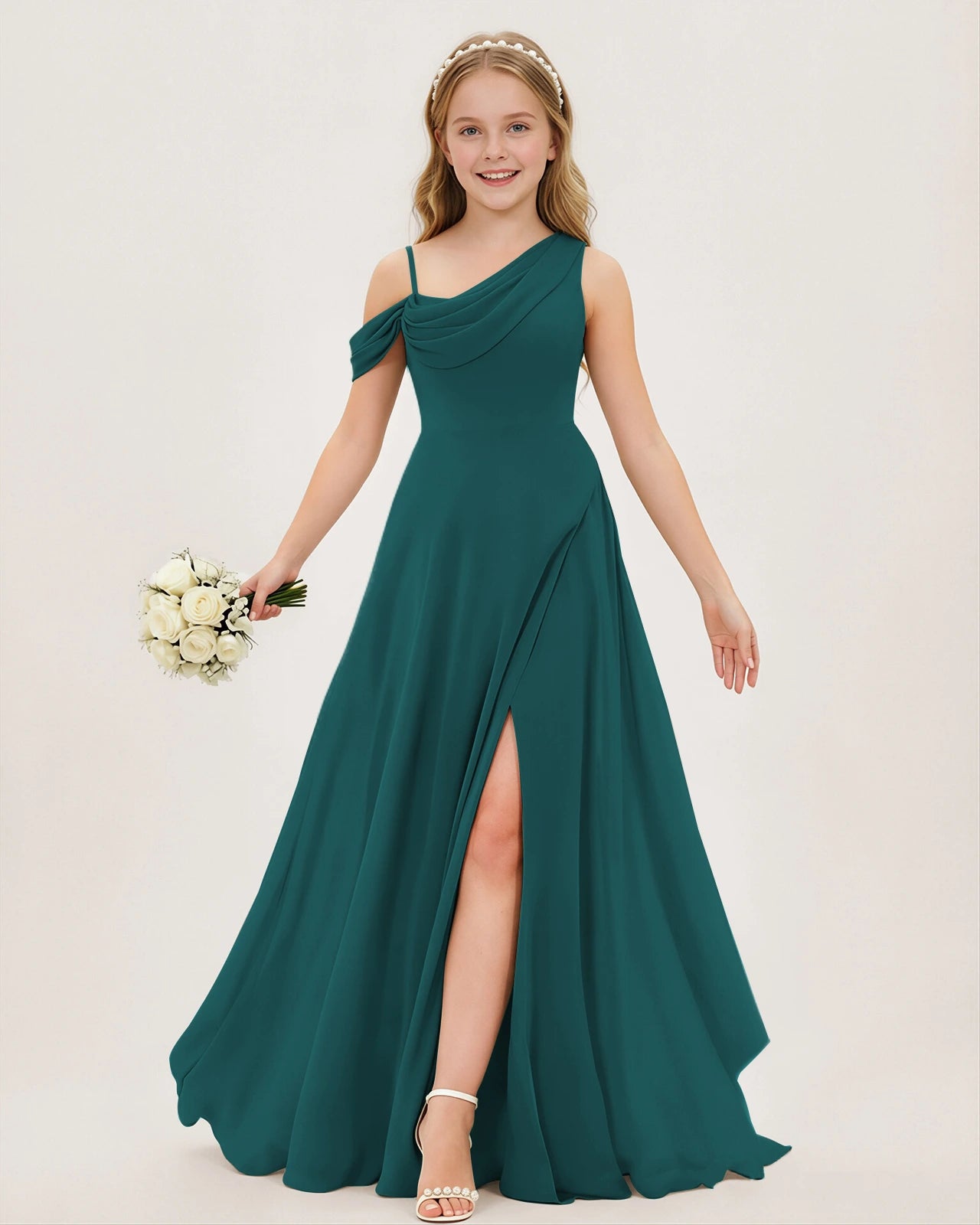 Cowl Neck Junior Bridesmaid | Chiffon Flower Girl Dress