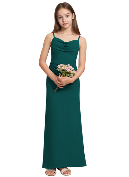 dideyttawl Long Sheathe Junior Bridesmaid Dresses for Girls Chiffon A-Line Ruched Cowl Neck Wedding Flower Girls Dress 2512