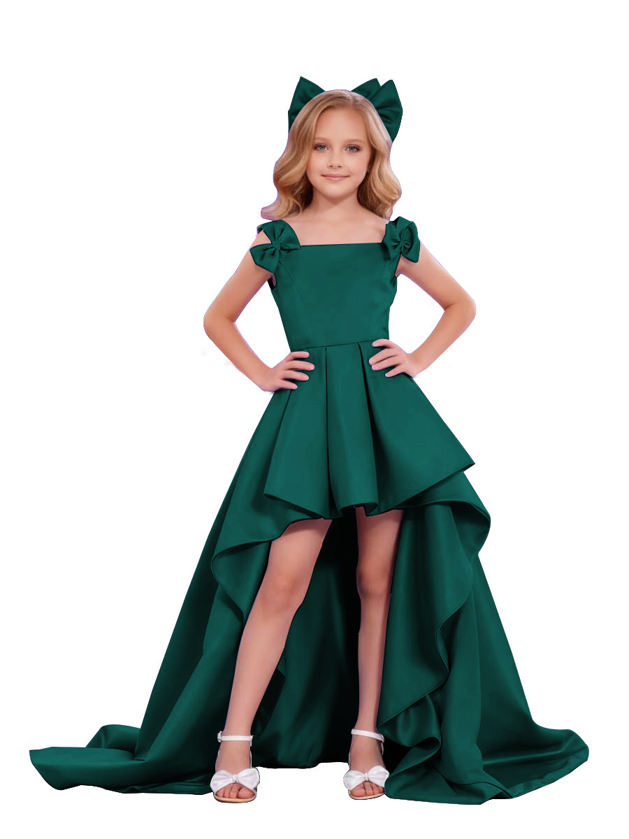 dideyttawl High-Low Junior Bridesmaid Dresses for Girls Pleated Satin A-Line Bow Straps Pageant Formal Party Dress 2536