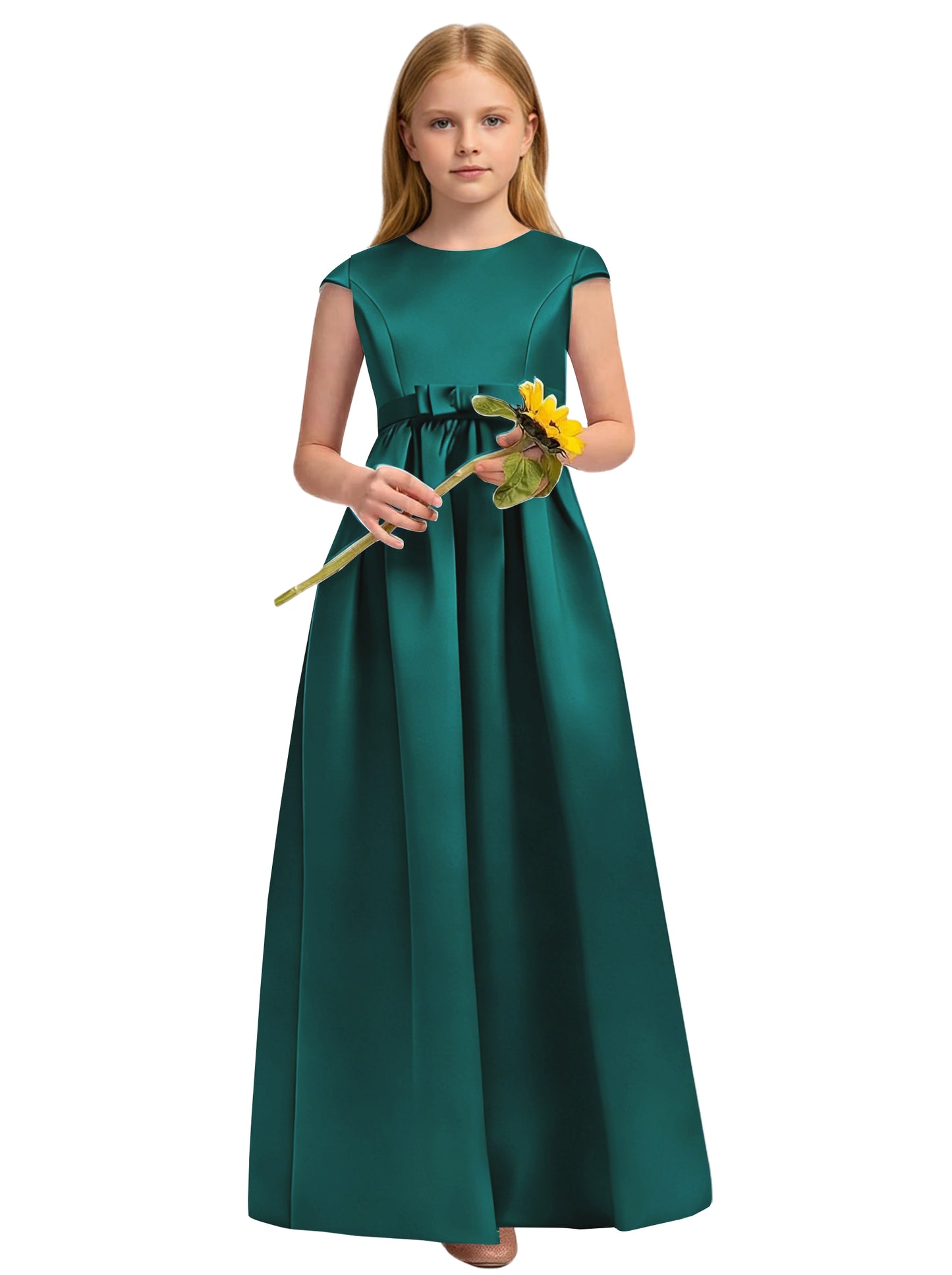 dideyttawl Satin Junior Bridesmaid Dresses Cap Sleeve Pageant Gown 2771