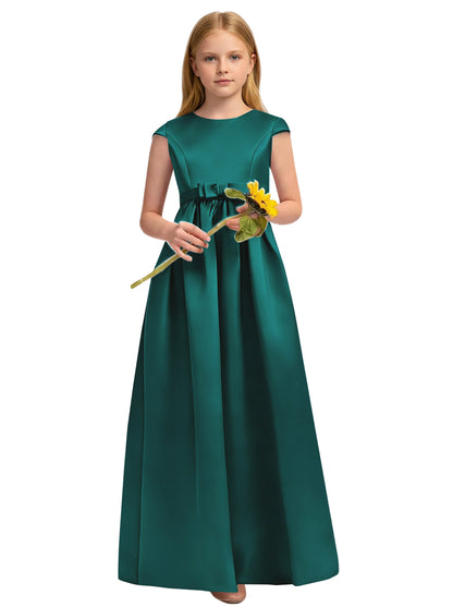 dideyttawl Satin Junior Bridesmaid Dresses Cap Sleeve Pageant Gown 2771