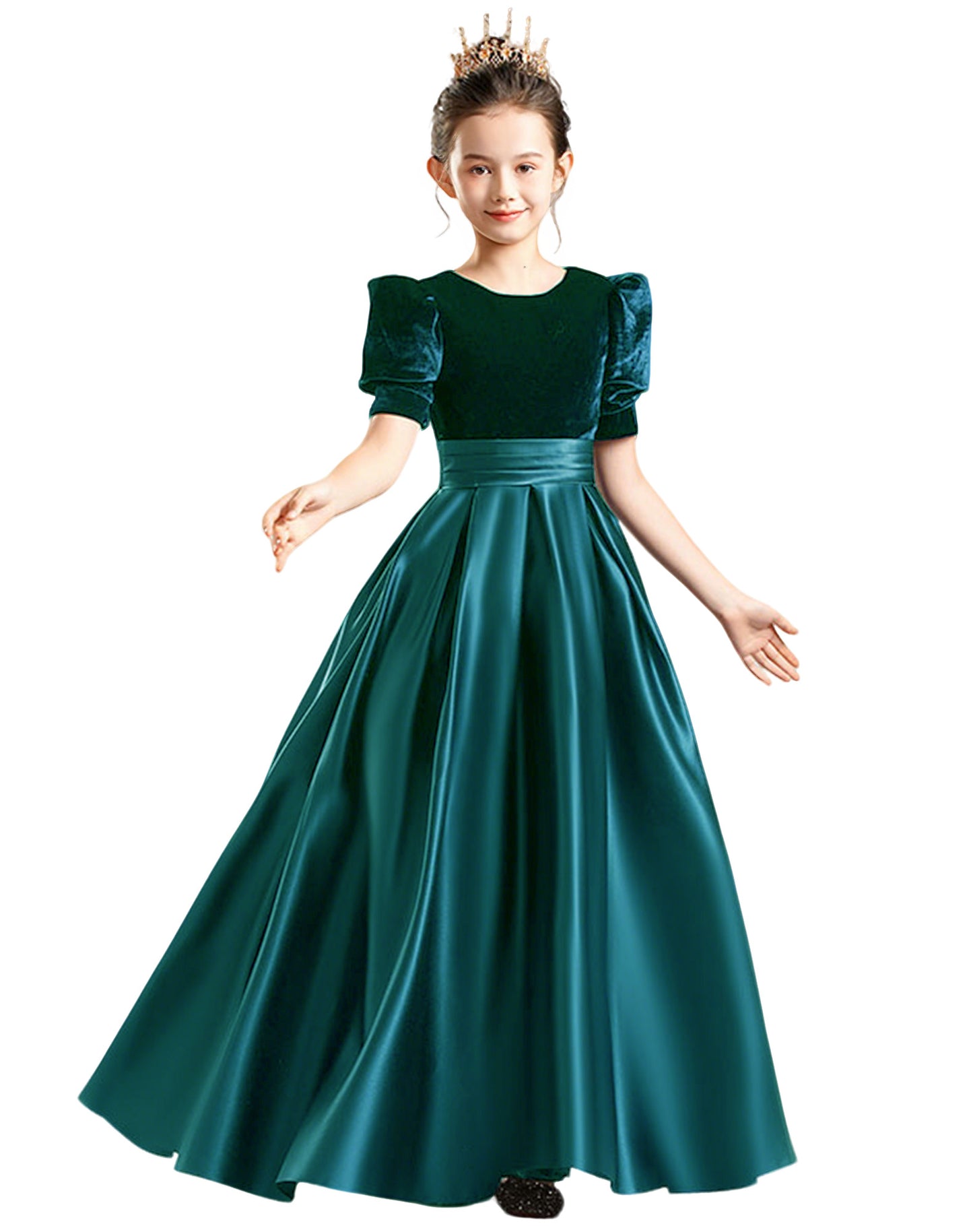dideyttawl Velvet Junior Bridesmaid Dresses A-Line Satin Flower Girl Dress 2540