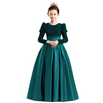 Dideyttawl Velvet Girls Formal Dress Long Sleeves Satin Flower Girl Dress 2541