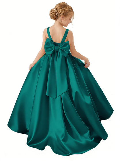 dideyttawl Big Bow Junior Bridesmaid Dresses for Wedding Satin Flower Girls Dress A-Line Princess Pageant Ball Gown Formal Party 2779
