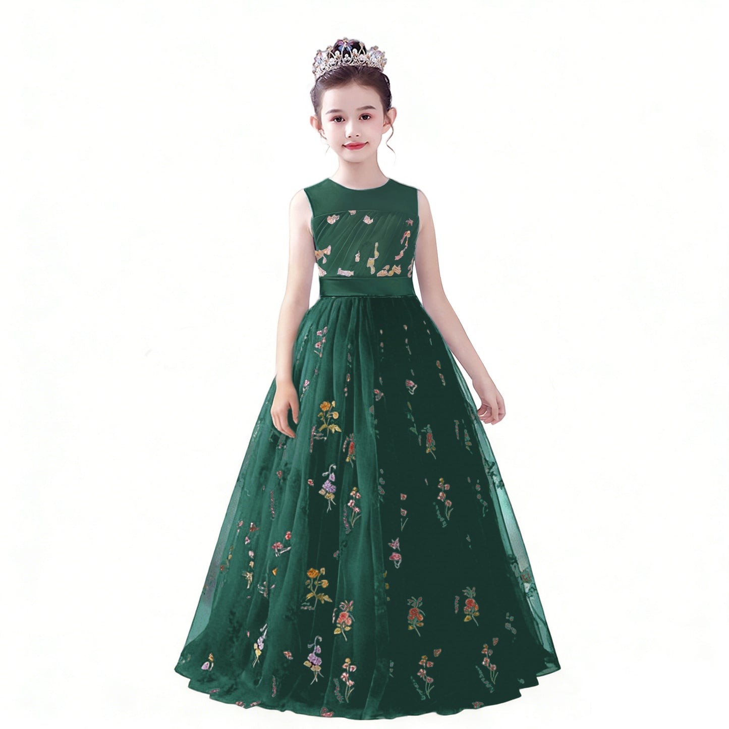 dideyttawl 2026 Fairy Dress for Girls Floral Tulle Flower Girl Dresses Long Sleeveless Jr Bridesmaid Prom Gown 2554