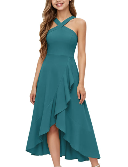 dideyttawl Halter Chiffon Junior Bridesmaid Dresses for Wedding A-Line High Low Flower Girls Formal Party Dress with Slit 2608