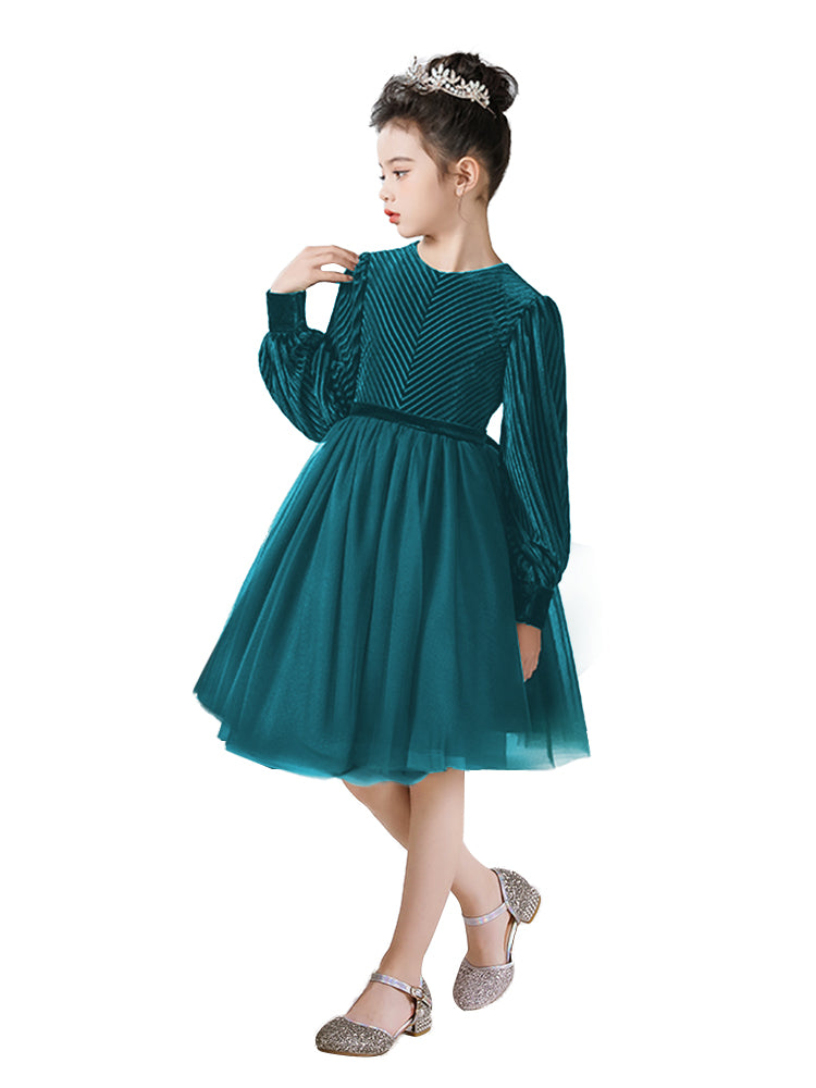 Girls Velvet Flower Girl Dress Elegant Formal Dress Lantern Long Sleeves Girls Birthday Party Dress, Dusty Rose / 8 Girls Velvet Flower Girl Dress Elegant Formal Dress Lantern Long Sleeves Girls Birthday Party Dress, Dusty Rose / 8