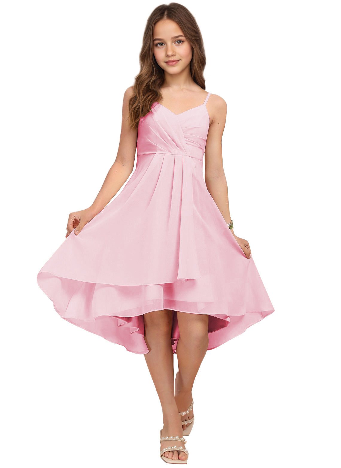 Chiffon Short Junior Bridesmaid Dresses Knee Length Sleeveless Flower Girl Dresses for 4-16 2504