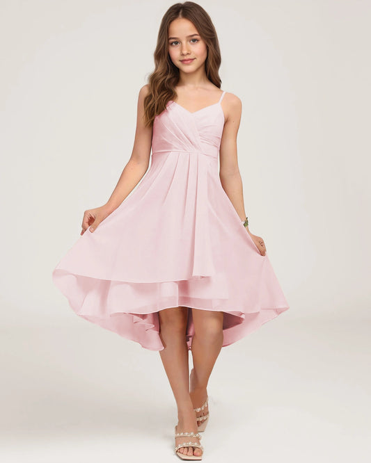 Pink Chiffon A-line Junior Bridesmaid Dress Front View