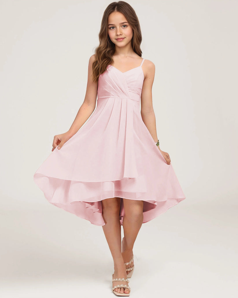 Pink Chiffon A-line Junior Bridesmaid Dress Front View