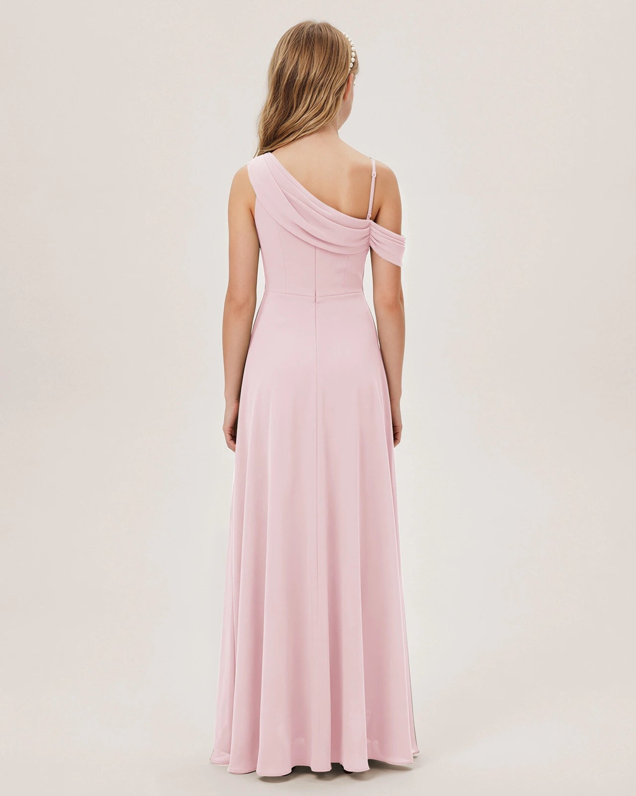 Pink Chiffon A-line Junior Bridesmaid Dress Back View