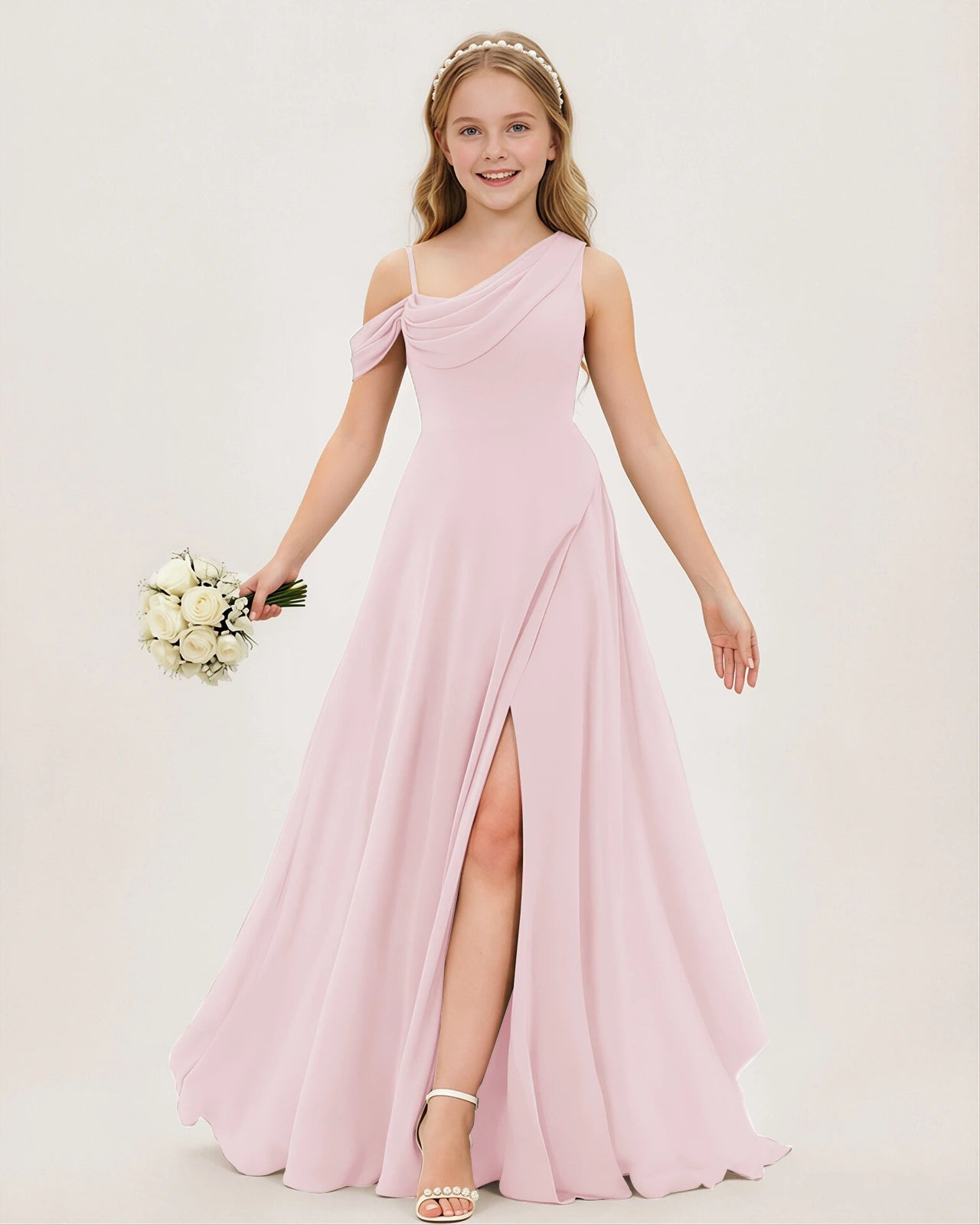 Pink Chiffon A-line Junior Bridesmaid Dress Front View