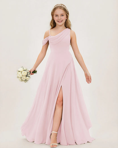 Pink Chiffon A-line Junior Bridesmaid Dress Front View