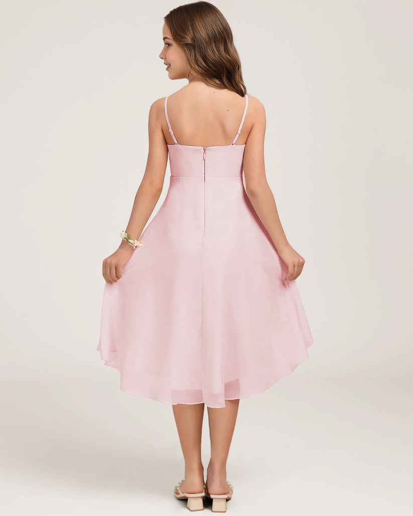 Pink Chiffon A-line Junior Bridesmaid Dress Back View