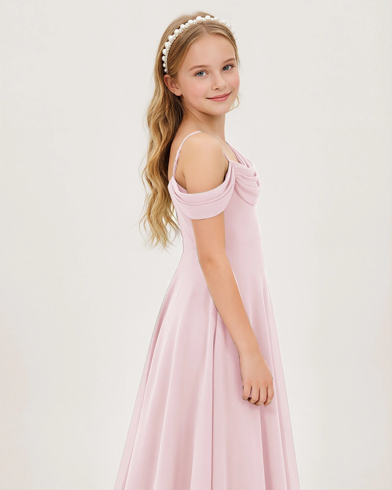 Pink Chiffon A-line Junior Bridesmaid Dress Side View