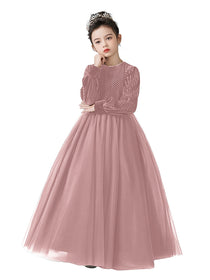 Dideyttawl Velvet Elegant Girls Formal Dress Lantern Long Sleeves Girls Birthday Party Dress
