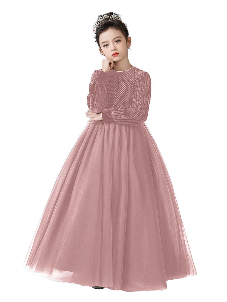 Dideyttawl Velvet Elegant Girls Formal Dress Lantern Long Sleeves Girls Birthday Party Dress