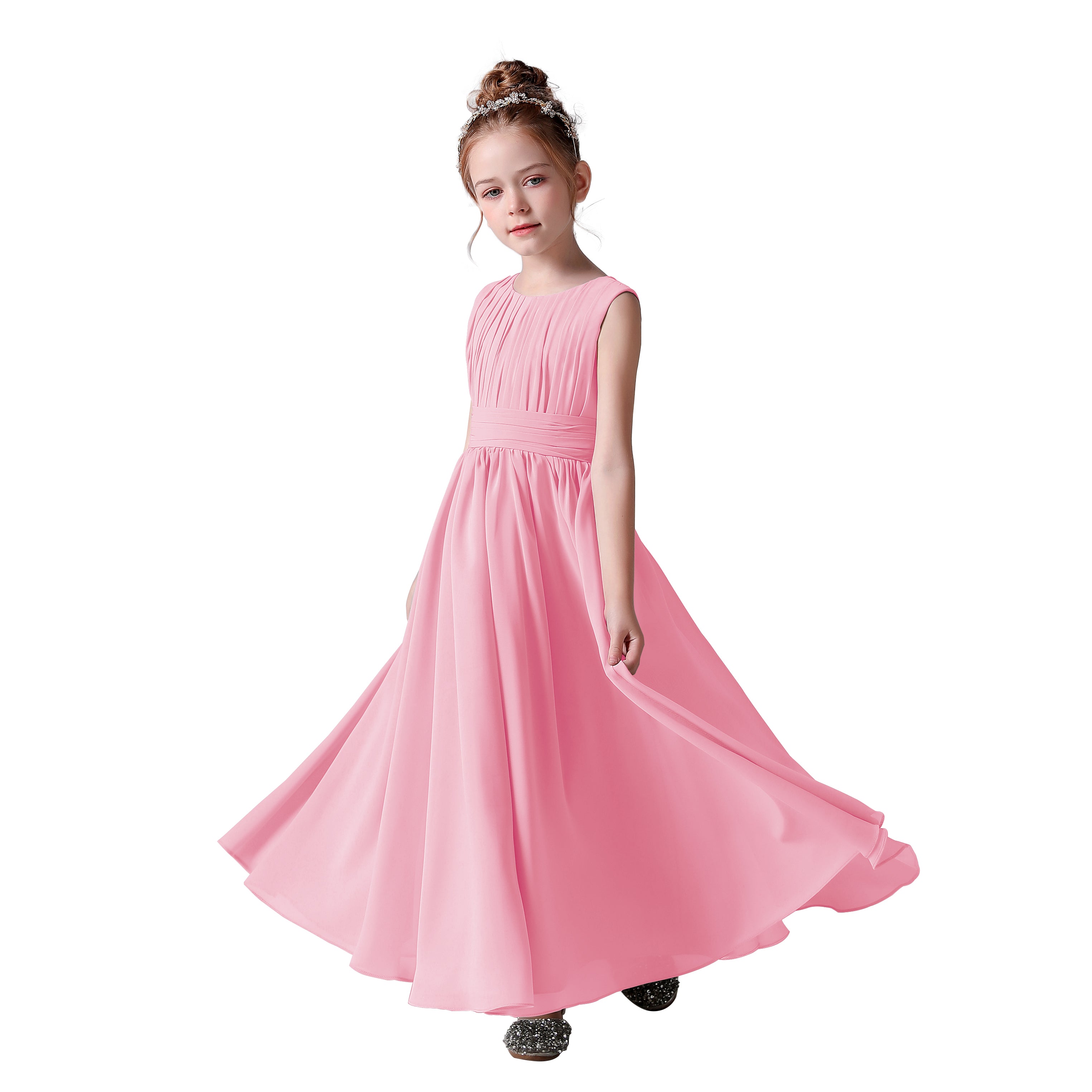 Dideyttawl Pleated Chiffon Flower Girl Dresses Sleeveless Wedding Guest Dress Simple Athenian Style A-Line Dresses for Special Occasion