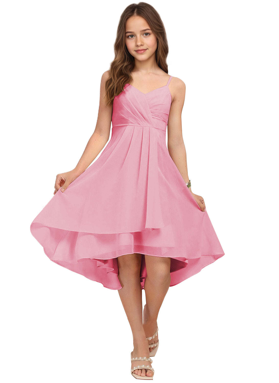 Chiffon Short Junior Bridesmaid Dresses Knee Length Sleeveless Flower Girl Dresses for 4-16 2504